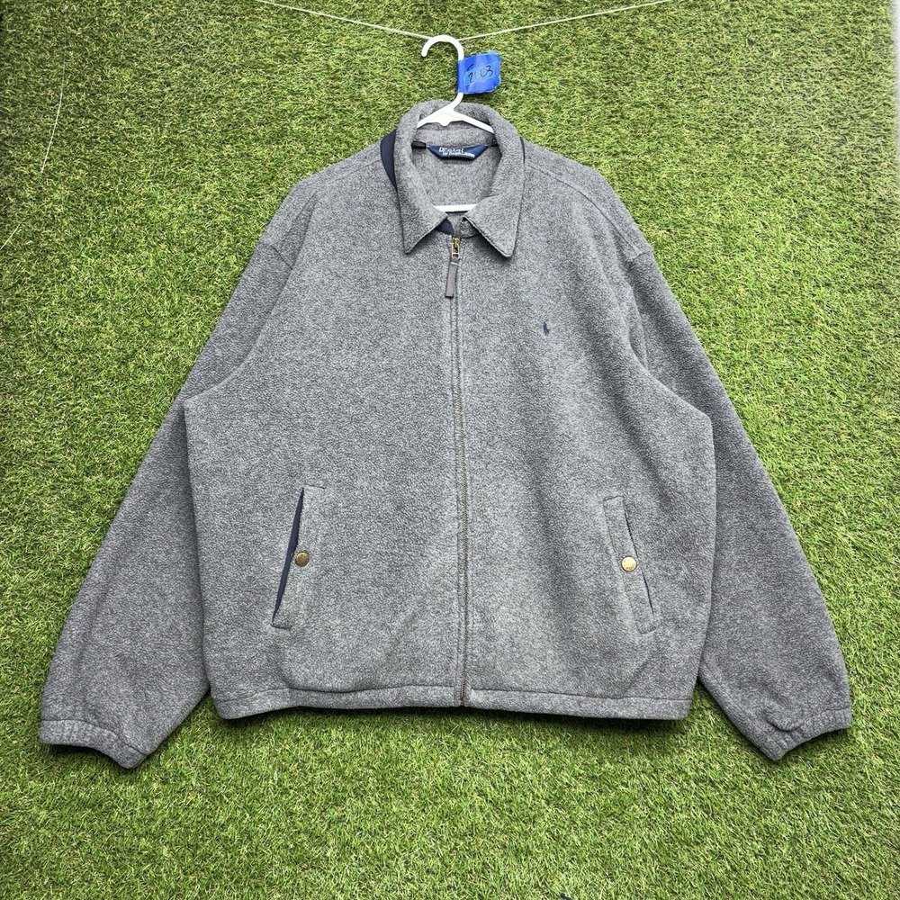 Vintage Polo Ralph Lauren Fleece Mens 2XL Gray Zip Up Preppy Casual Comfort Pony